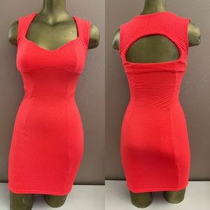 TOPSHOP Flouro NEON Orange DAYGLO Cutout BODYCON Mini DRESS Size 0 NWOT